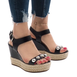 Sortlakerede kile sandaler 17060-74