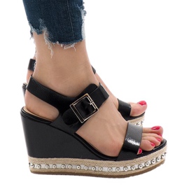 Sølvlakerede kile sandaler 17060-73 sort