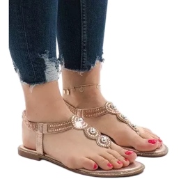 Champagne flip-flops med elastiske pyntede sandaler ST3107Y gylden