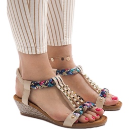 Beige kile sandaler med B132-5 nitter brun flerfarvet