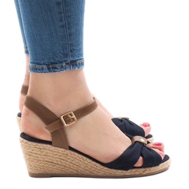 Marineblå kile sandaler espadrilles 1484-13 brun marine blå
