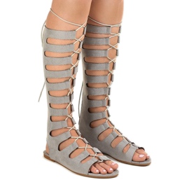 Grå flade gladiator sandaler 289-9