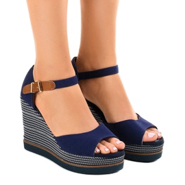 Marineblå kile sandaler espadrilles 9079 marine blå