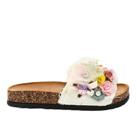 Hvide hjemmesko med blomster W-15