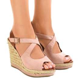 Lyserøde sandaler med espadrilleskiver LM-0205