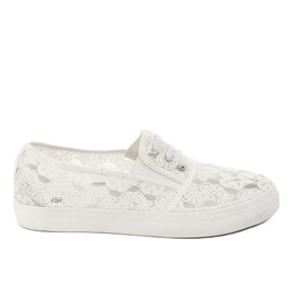 Hvide sneakers med blonder A0397-3