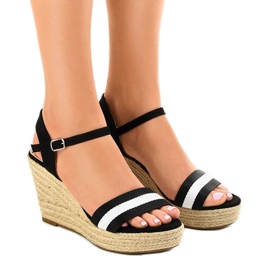 Sorte sandaler med espadrilleskiver 9072