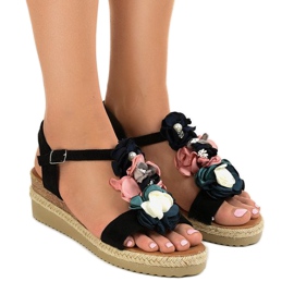 Sorte kile sandaler med blomster 218-168