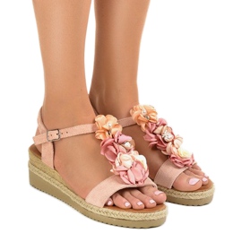 Lyserøde kile sandaler med blomster 218-168
