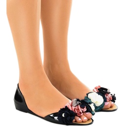Sorte meliskisandaler med blomster AE20