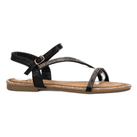 SHELOVET Klassiske sandaler med cubic zirconia sort