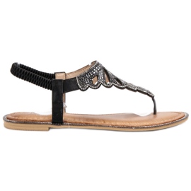 SHELOVET Flip-flops sandaler med krystaller sort