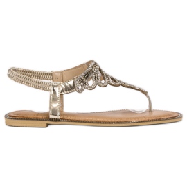 SHELOVET Flip-flops sandaler med krystaller gul