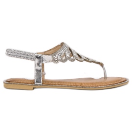 SHELOVET Flip-flops sandaler med krystaller grå