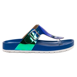 Ideal Shoes Klip-klapper i Holo-effekt blå