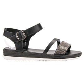 SHELOVET Moderigtige sandaler med cubic zirconia sort