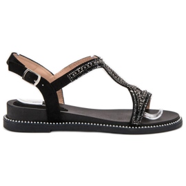 Bello Star Sandaler i ruskind med krystaller sort
