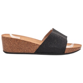 SHELOVET Glitter Wedge hjemmesko sort