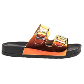 Ideal Shoes Hjemmesko til spænder i Holo gul