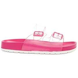 Ideal Shoes Gennemsigtige hjemmesko med spænde lyserød