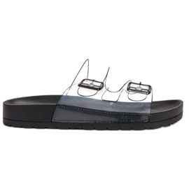 Ideal Shoes Gennemsigtige hjemmesko med spænde sort