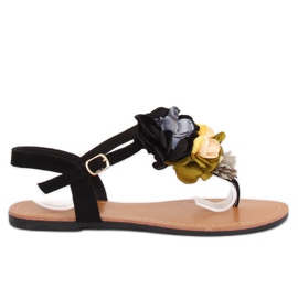 Sorte sandaler med blomster L518 Sort