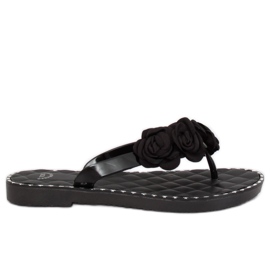 Sorte flip-flops med blomster YJL-1818 Sort
