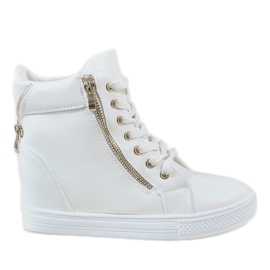 Hvide sneakers på en kilehæl med en guldskyder DD477-2
