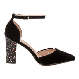 Weide Pumps med glitterhæl sort