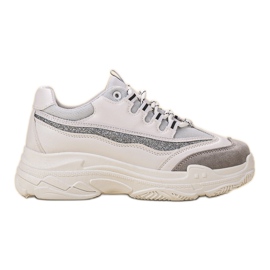 SHELOVET Sneakers med glitter hvid grå