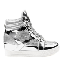 Sølvlakerede openwork sneakers L641-3 grå
