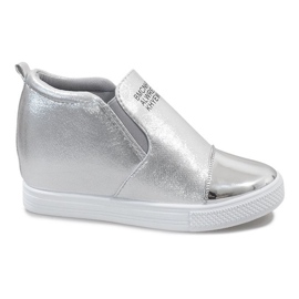 Sølv openwork sneakers på kilen DD392-2 grå