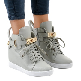 Grå kile sneakers med et spænde H6600-26