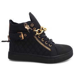 Højtop quiltede sneakers R-35 sort