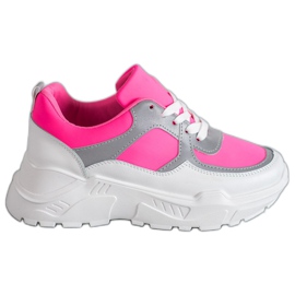Ideal Shoes Neon sportssko hvid lyserød flerfarvet