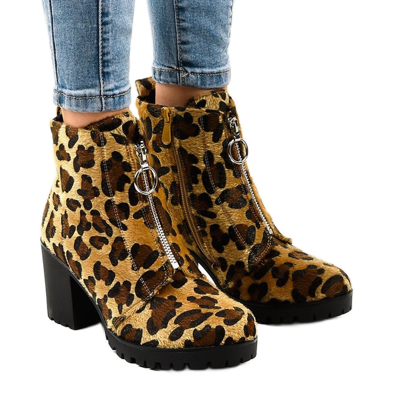 Leopardstøvler til kvinder med lynlås A273 flerfarvet