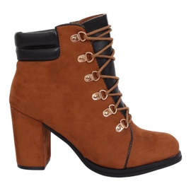 Brune tømmerstøvler med høje hæle 995-29 Camel