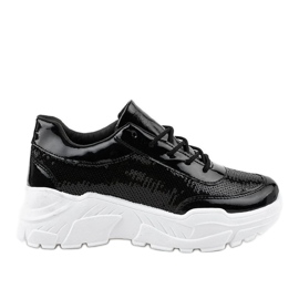 Sorte sportssko med pailletter W-3118
