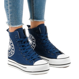Marineblå wedge sneakers W08 marine blå