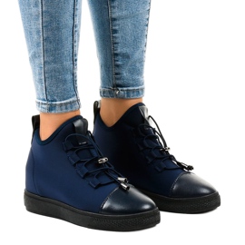Marineblå, isolerede høje sneakers med en kile XY-35 marine blå