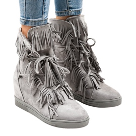 Grå kile sneakers med frynser H6600-36 gul