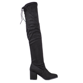 Ideal Shoes Lårstøvler i ruskind sort