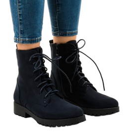 Marineblå støvler i ruskind med snøre C-7192 marine blå