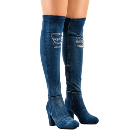 Bekvem denim støvler HX15135-96 marine blå