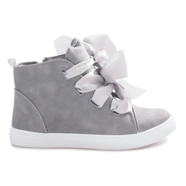 Grå høje sneakers med sløjfer TL0148-6