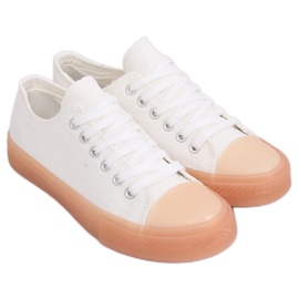 Sneakers på en farverig sål, hvid og beige FG-2948 Nudepink brun