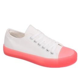 Sneakers på en farverig sål, hvid og pink FG-2948 Pink lyserød