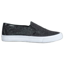 SHELOVET Slip On Sneakers Med Glitter sort