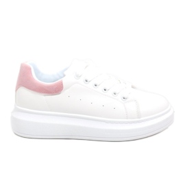 Hvide sneakers med en tyk sål 7935-SP lyserød