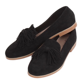 Sort Loafers til kvinder med frynser T357P Sort